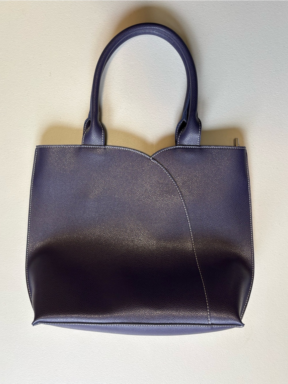 Structured Purple Pebble-Texture Tote Bag with Curved Panel